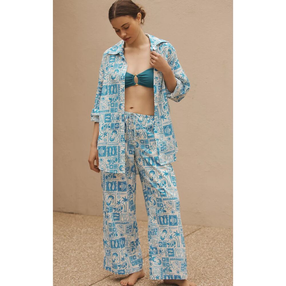 NWT Charlie Holiday Emma Blue and White Cotton Pants - Size 4